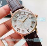 Copy Patek Philippe Geneve White Dial Brown Leather Strap Men's Watch